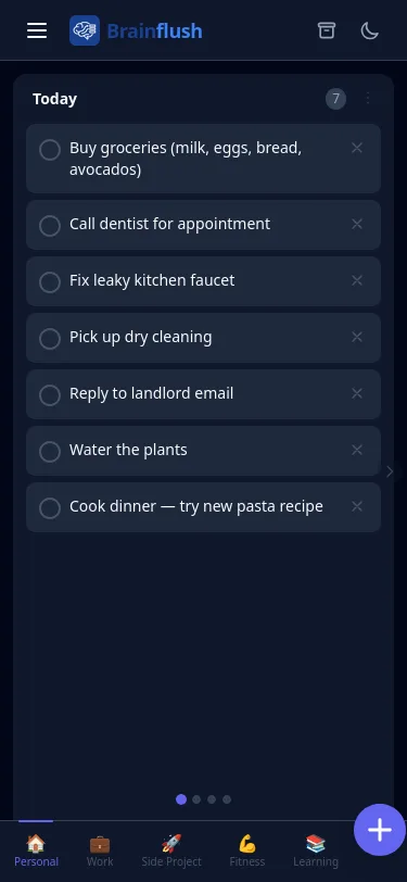 Brainflush app — mobile view